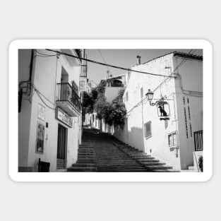 Alicante Spain street scene outdoor stairs leading up between buildings Sticker